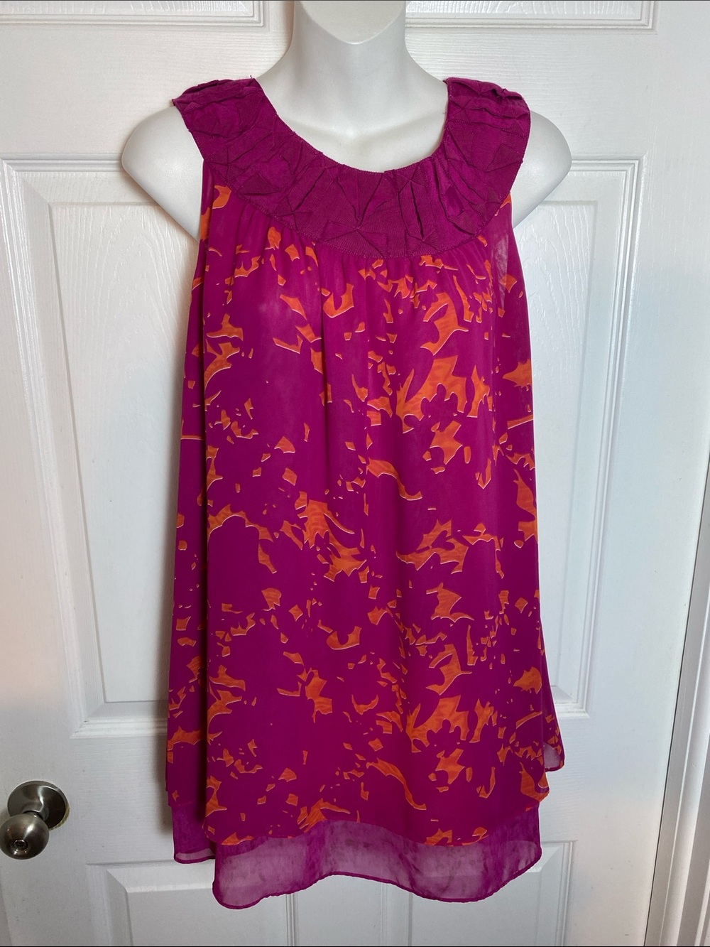CAbi Fuchsia and Orange Sleeveless Shift Tunic size Small